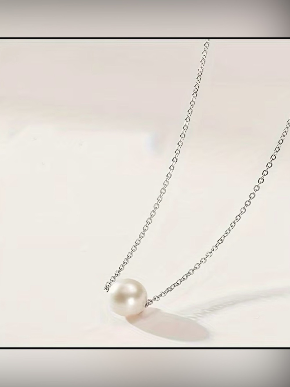 Minimalist Pearl Pendant Necklace - Silver Chain - Picture 4 of 4